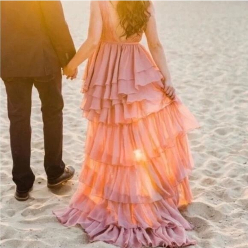 Mac Duggal Pink Layered Ruffle Dress - Picture 2 of 5